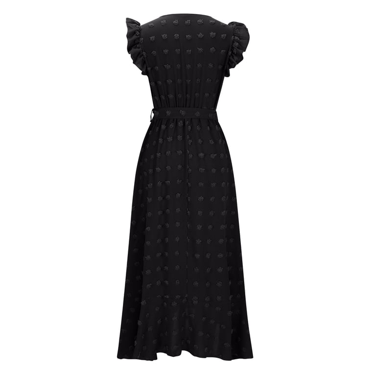 Ayolanni Womens Plus Size Dresses V-Neck Black Solid Sleeveless Maxi Dresses Women Dresses for Church for Seniors L