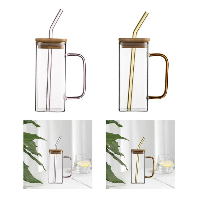 Taza Cuadrada Macarena Vidrio 400 ml con Tapa y Asa