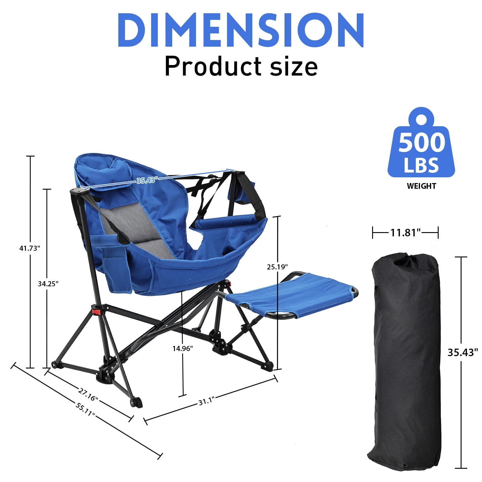 Autlaycil Camping Chairs, Oversized Hammock Chairs, Folding Rocking Chairs, Adjustable Back Swing Chairs, Cup Holder, Outdoor Beach Lawn, Blue