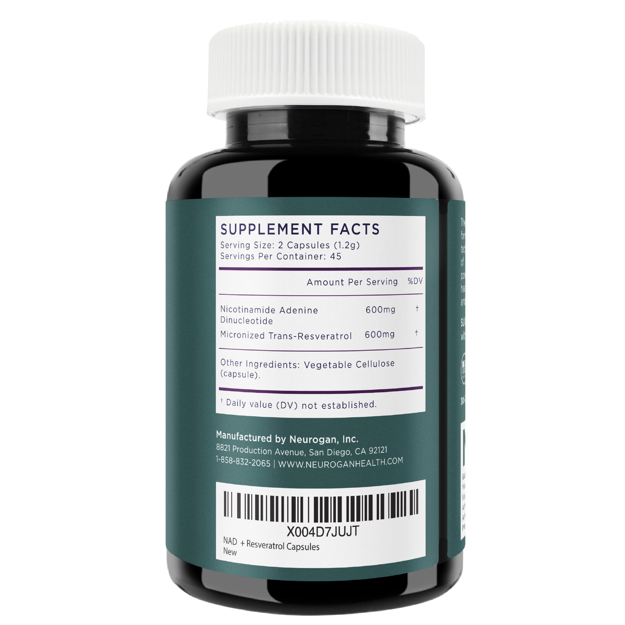 NAD+ with Resveratrol Capsules 1:1 Ratio | Cellular Health, Energy & Immune Function Support, Promotes Healthy Aging | Nicotine Adenine Dinucleotide | 1200mg Per Serving - 90 Count