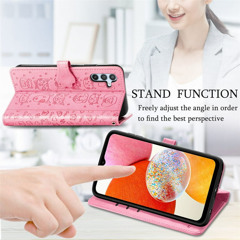 Ailisi Cover Con Portafoglio Per Samsung Galaxy A7 2018 - Custodia Flip In PU Con Gatto, Slot Per Carte E Chiusura Magnetica, Rosso Scuro - 2
