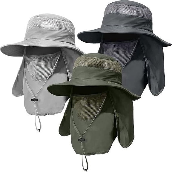 Gilysido 3 Pack Nylon Fishing Hat With Neck Flap, UPF 50 Sun Hat for Man and Women
