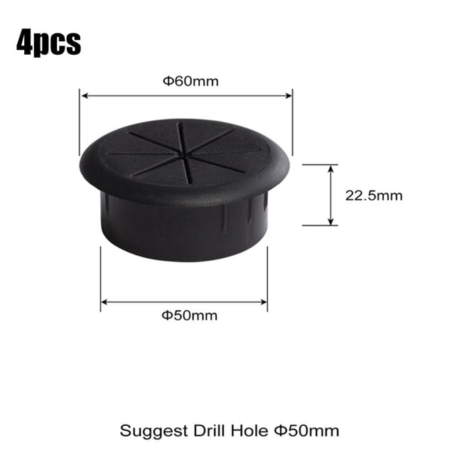 Outlet Port Threading Desk Cord Grommet Table Hole Cover 50/60mm Black