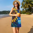 thumbnail image 3 of Balery Sunflower Starry Night Vibes Vestidos de verano para mujer con estampado: vestido holgado sin mangas, vestido playero informal y cómodo para días calurosos., 3 of 7