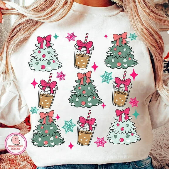 To Be Jolly and Caffeinated Sweatshirt, Preppy Coffee Christmas Pullover, Coquette Tree Holiday Sweater, Funny Festive Mom Shirt