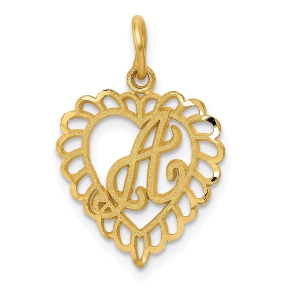 Diamond2Deal 14K Yellow Gold Heart Letter A Charm Pendant for Women (L- 0.7 inch, W- 0.6 inch)