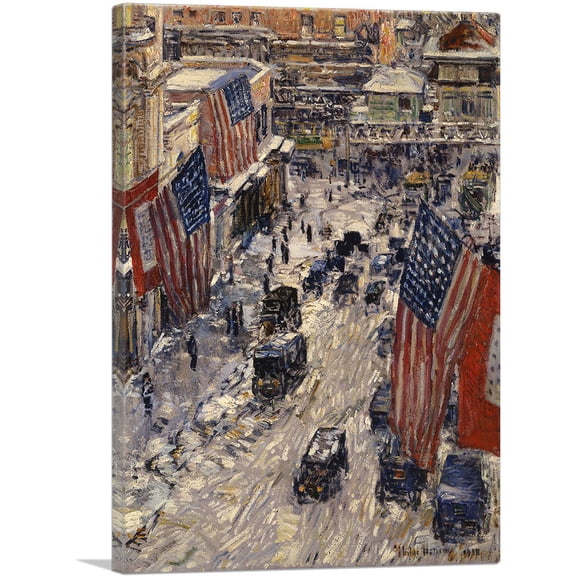 ARTCANVAS Flags on 57th Street 1918 Canvas Art Print by Childe Hassam - Size: 26" x 18" (0.75" Deep)