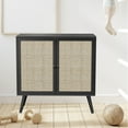 thumbnail image 6 of Longmaya Buffet Cabinet with Storage, Boho Sideboard Kitchen Cabinet with Rattan Doors, Accent Cabinet with Solid Wood Feet for Dining Room, Hallway, Cupboard (1 Pack, Black), 6 of 7