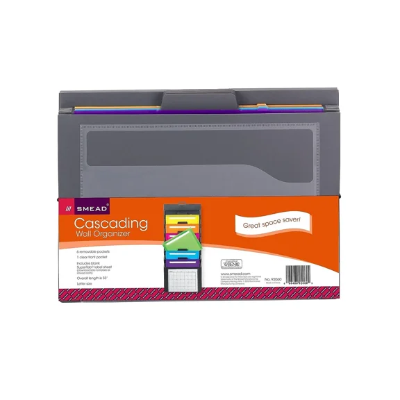Smead Cascading Wall Organizer 14 1/4 X 33 Letter Gray With 6 Bright Color