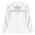 thumbnail image 7 of Lenpel Women's Satin Silk Blouses Long Sleeve Babydoll Collared Ruffle Trim Button down Shirts Dressy Casual Work Tops(White,Medium), 7 of 7
