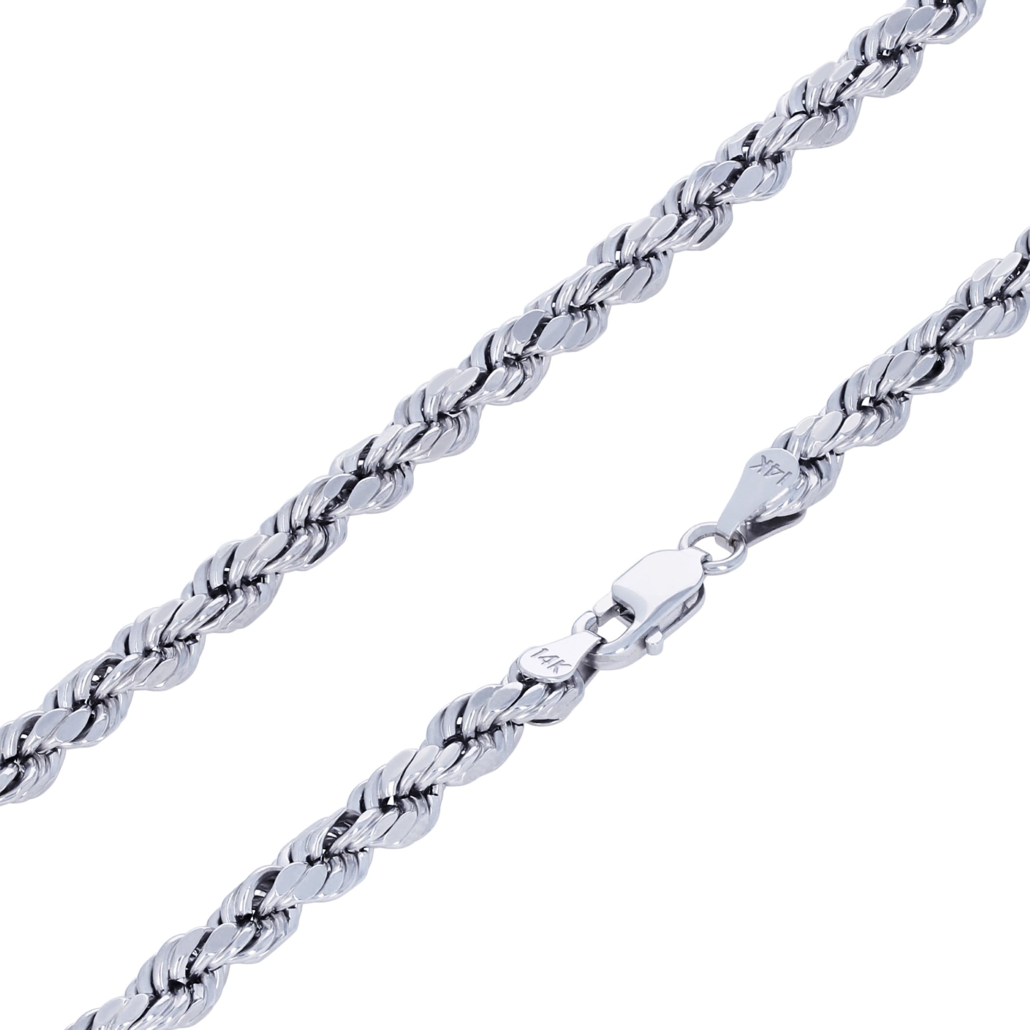 Nuragold 14K Real White Gold Rope Diamond Cut Chain Bracelet 7"-9" (2mm-5mm) Italian Jewelry for Men & Women