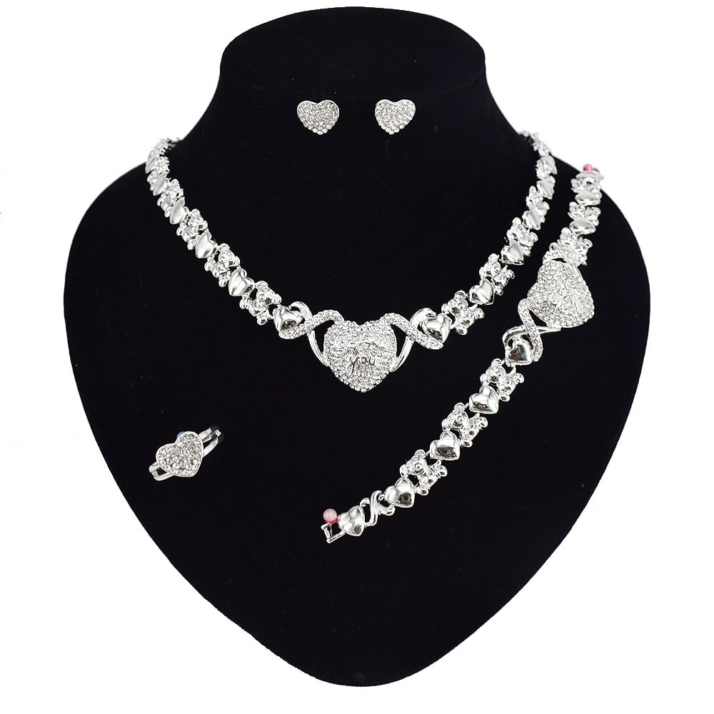 S&M Jewelry Women's Hugs & Kisses XOXO Heart Charm Necklace Set