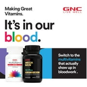 GNC Mega Men 50 Plus Clinically Proven Multivitamin Caplets, For Heart & Prostate Health, B Vitamins, Saw Palmetto, Memory, Vitamin D-3, 60 count