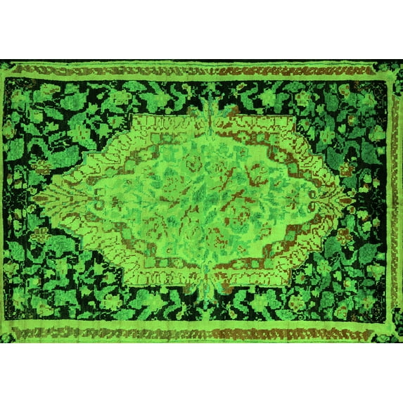Ahgly Company Indoor Rectangle Medallion Green French Area Rugs, 2' x 4'