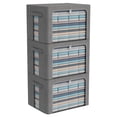 thumbnail image 1 of Paquete De 3 Contenedores De Almacenamiento Plegables – Caja De Almacenamiento De Marco De Tela De Lino Apilable Organizador De Contenedores De Ropa Con Ventana Transparente Y Asas De Transporte De Gr, 1 of 5