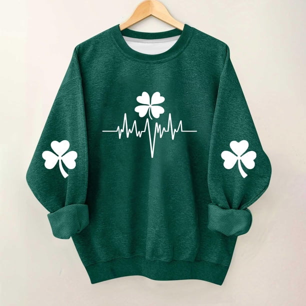 Blusas y camisas de manga larga con cuello redondo para niños Estampado del Día de San Patricio Estampados de manga larga Casual Suelto Forro polar para mayor calidez Sudadera con capucha de manga lar