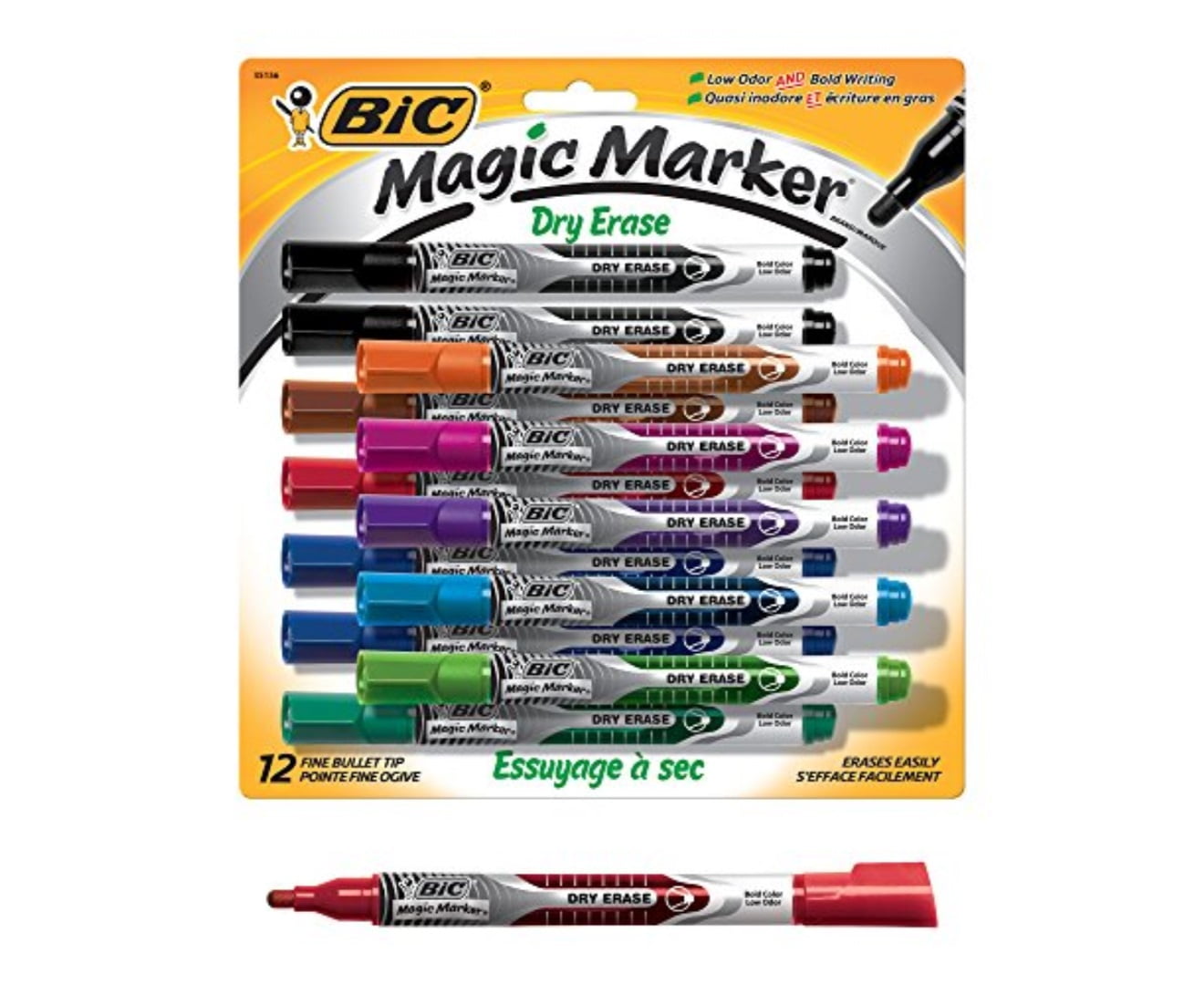 BIC Magic Marker Brand Dry Erase Marker, Fine Bullet Tip, Assorted