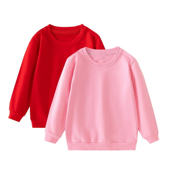 CYRBOKO Girls Sweatshirts, Cotton Crew neck Long Sleeve 2-pack Fall Pullover Tops Pink Size 10 T