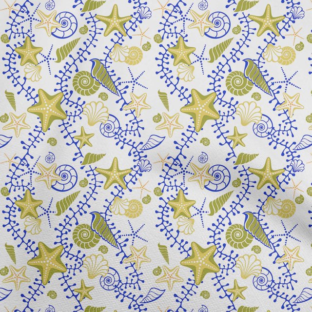 oneOone Rayon Dark Olive Green Fabric Beach Starfish &Shell Sewing Craft Projects Fabric Prints By Yard 56 Inch Wide