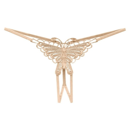 HYSYSB Crotchless Underwear for Women thongs for Women plus Size G String thong Panties for Women crotchless Briefs G String for Underwear for Ladies Strappy micro Thongs for Women Beige One Size