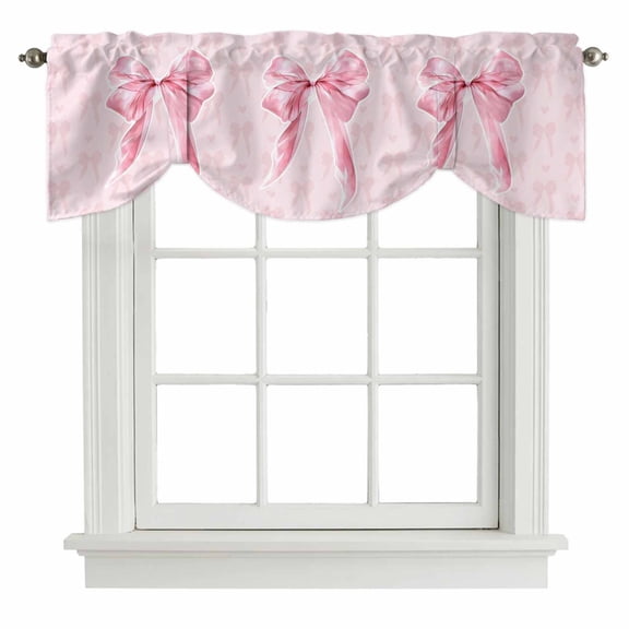 Tie Up Valance Pink Bow Valances for Windows Cute Watercolor Girls Cartoon Luxury Balloon Shade Valance Window Treatment Short Curtain Valances for Living Room Kitchen Bedroom Bathroom 60"x18"