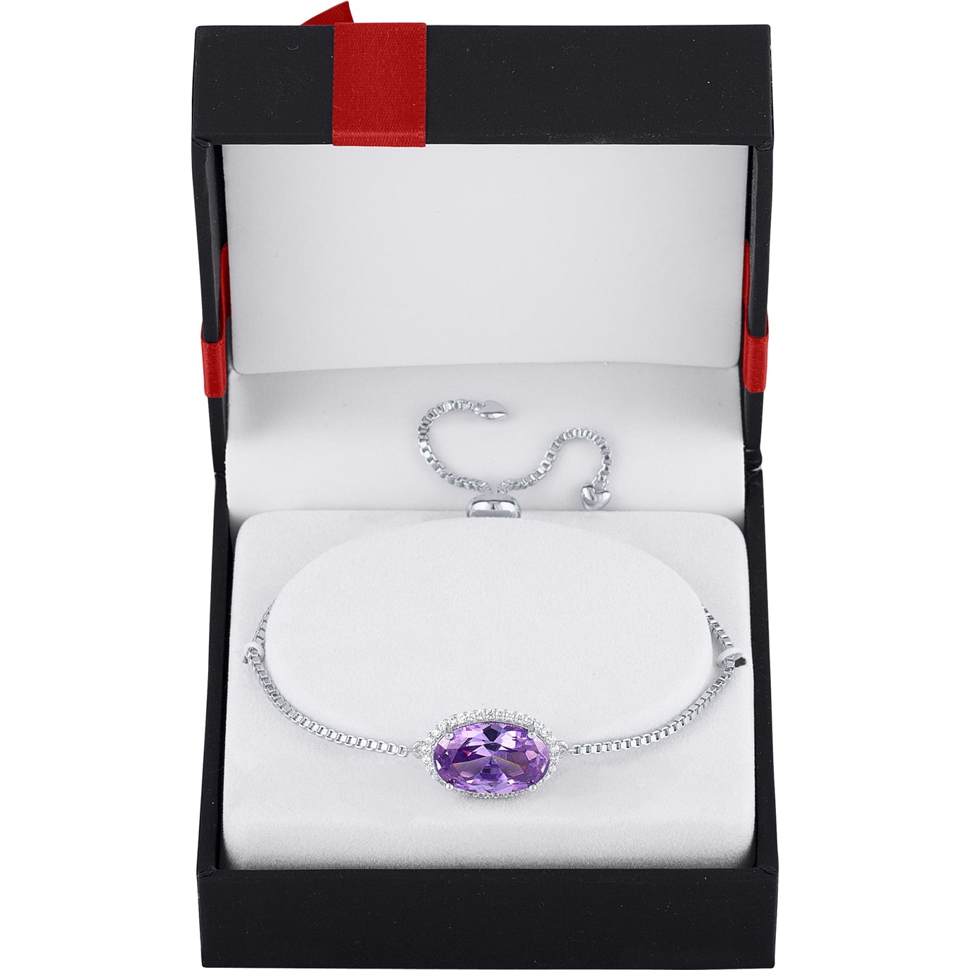 Believe by Brilliance Sterling Silver Plated Simulated Amethyst and CZ Oval Adjustable Bracelet