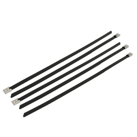 - 5pcs 8mm Width 300mm Length Stainless Steel Cable Tie Wire Strap Black