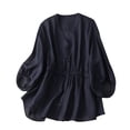 thumbnail image 2 of Baqcunre Shirts For Women Women's V Neck Waist Belted Half Sleeve Casual Shirt Loose Fit And Slimming For Easy Dressing Womens Blouses Womens Tops Blue XXL, 2 of 6