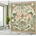 thumbnail image 4 of Ambesonne Nautical Shower Curtain, Folk Art Style Marine Look, 69"Wx70"L, Blush Cadet Blue and Ecru, 4 of 4