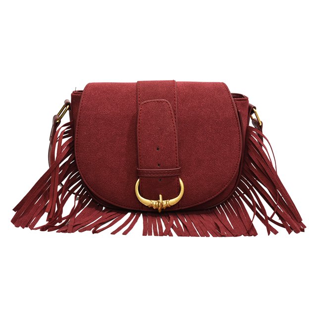 Bolso Bandolera Mujer Ante Con Borlas Moderno