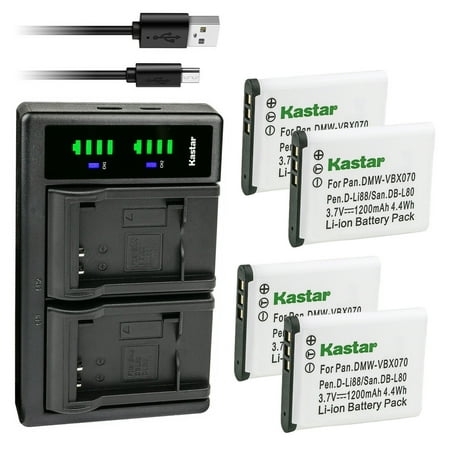 Image of Kastar 4-Pack Battery and LTD2 USB Charger Compatible with Sanyo VPC-CG10EXBK-B VPC-CG10EXP-B VPC-CG10EXW-B VPC-CG10GX VPC-CG10P VPC-CG20 VPC-CG20BK VPC-CG20EX-B VPC-CG21 VPC-CG88 Cameras