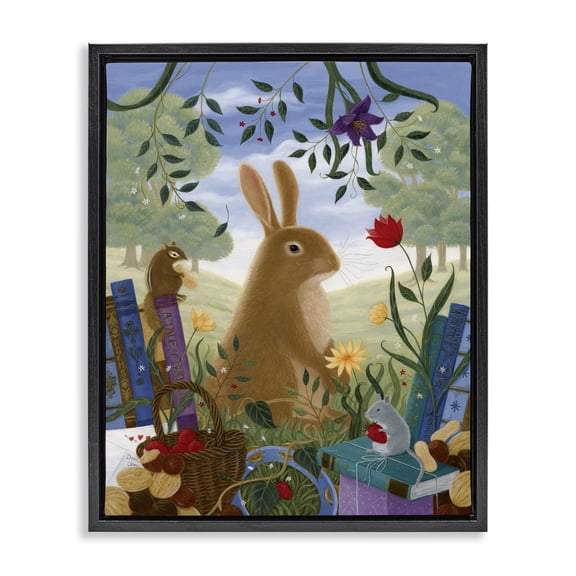 Stupell Industries French Country Spring View Rabbit & Friends Black Floating Frame Canvas Art, 17 x 21, by Gina Matarazzo
