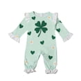 thumbnail image 3 of Nafuu Baby Girls Bodysuits Four-Leaf Clover Crew Neck St Patricks Day Applique Ruffle Sleeves Outfit For Toddler Photography Baby Onesies,Green,6-12 Months, 3 of 9