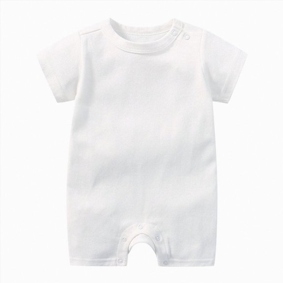 enyan Newborn Boy Clothes 1-24M Baby Clothing Set Button Down Short Sleeve Onesie Boys Cute Cotton Jumpsuit Back to School White,12-18 Months