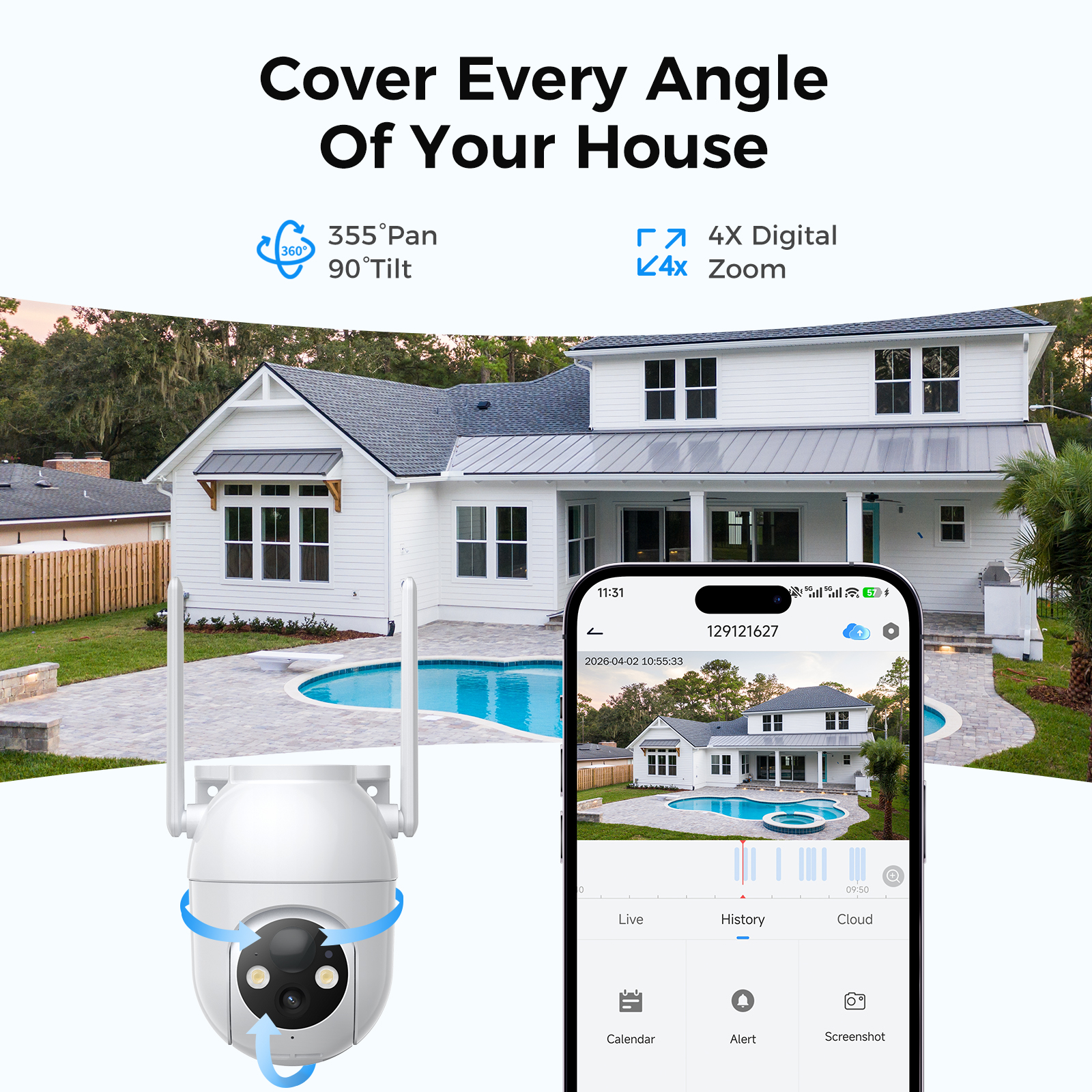 PELARD Solar Wireless Outdoor Security Camera, 4K 360° photo 3