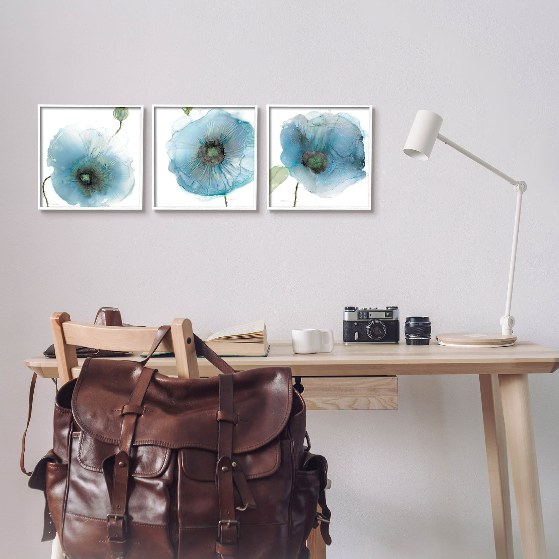 Stupell Industries Modern Poppy Flower Shapes Graphic Art White Framed Art Print Wall Art, Set of 3, Design by Carol Robinson