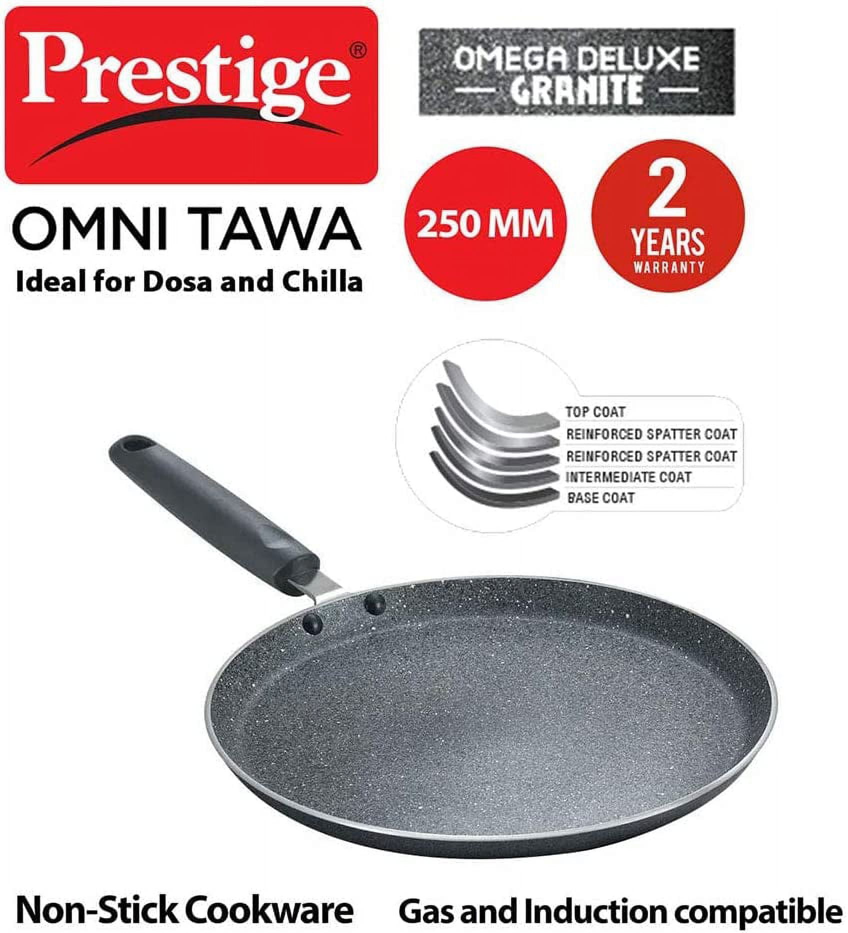 Prestige FLIP-ON TRI-PLY SS Pressure Cooker with Lid 18cm-3L, Silver and  Black, Innovative Lock Lid with Omega Deluxe Granite Combo Set  Cookware-Tawa & Fry Pan