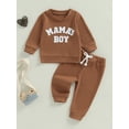 thumbnail image 4 of Caoirhny Baby Toddler Boy Fall Clothes Set 6 12 18 24 Months 2T 3T Letter Embroidery Long Sleeve Sweatshirt Elastic Waist Pants 2 Piece Waffle Outfit, 4 of 9