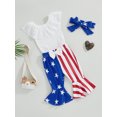 thumbnail image 3 of Bagilaanoe 4th of July Clothes for Newborn Baby Girls Lace Sleeveless Romper Tops + Flare Trousers + Headband 3M 6M 12M 18M Infant Independence Day Outfits 3pcs Long Pants Set, 3 of 9