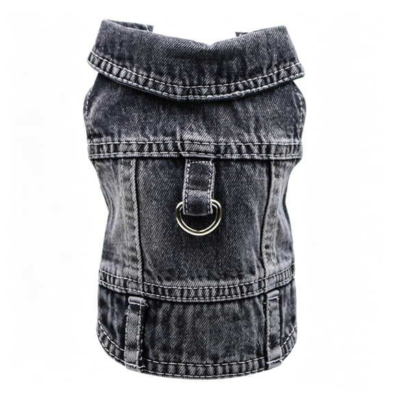 Classic Western Denim Dog Coat for Small Dogs Boy Puppy Clothes Blue Jean Jacket with Leash D-Ring Cooling Harness Vest for Walking Pet Cat Lapel Vest Comfort Tank Top Cool Apparel