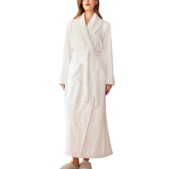 SWSMCLT Women's Fleece Bathrobe Pjs Long Thick Comfy Warm Sleeping Pajamas Long Sleeve Lounge Fall Medium White XX-Large-3X-Large