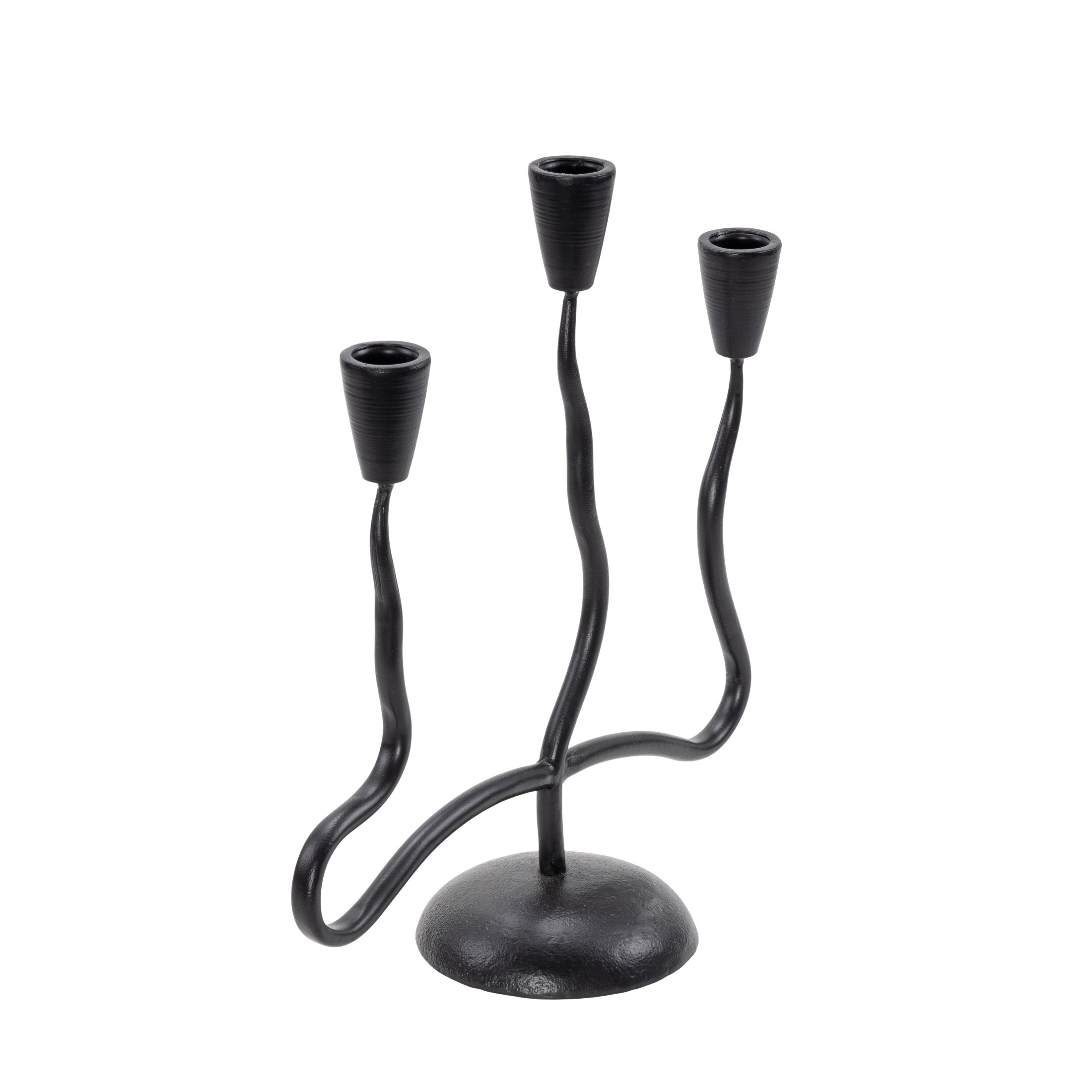 DecMode 3 Candle Black Metal Candle Holder with Round Base