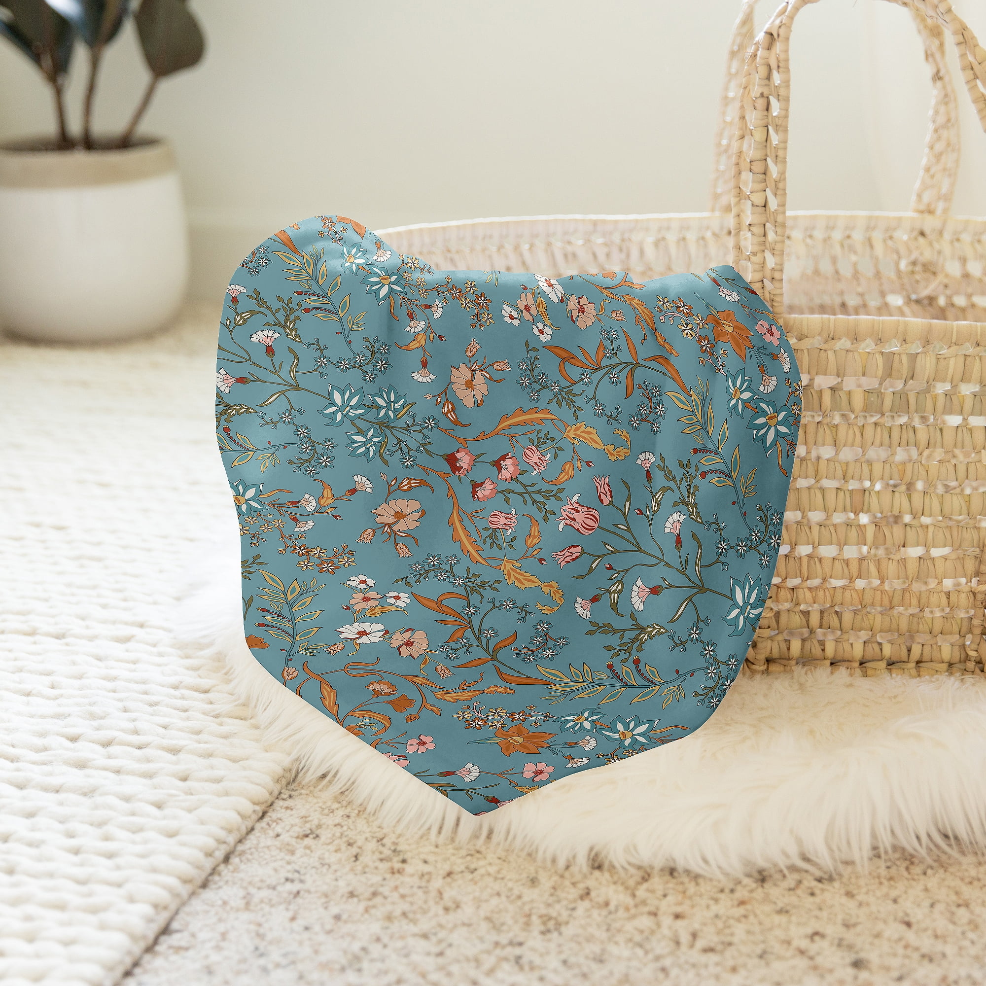 Sweet Jojo Designs Boho Floral Wildflower Blue and Orange Girl Swaddle Blanket