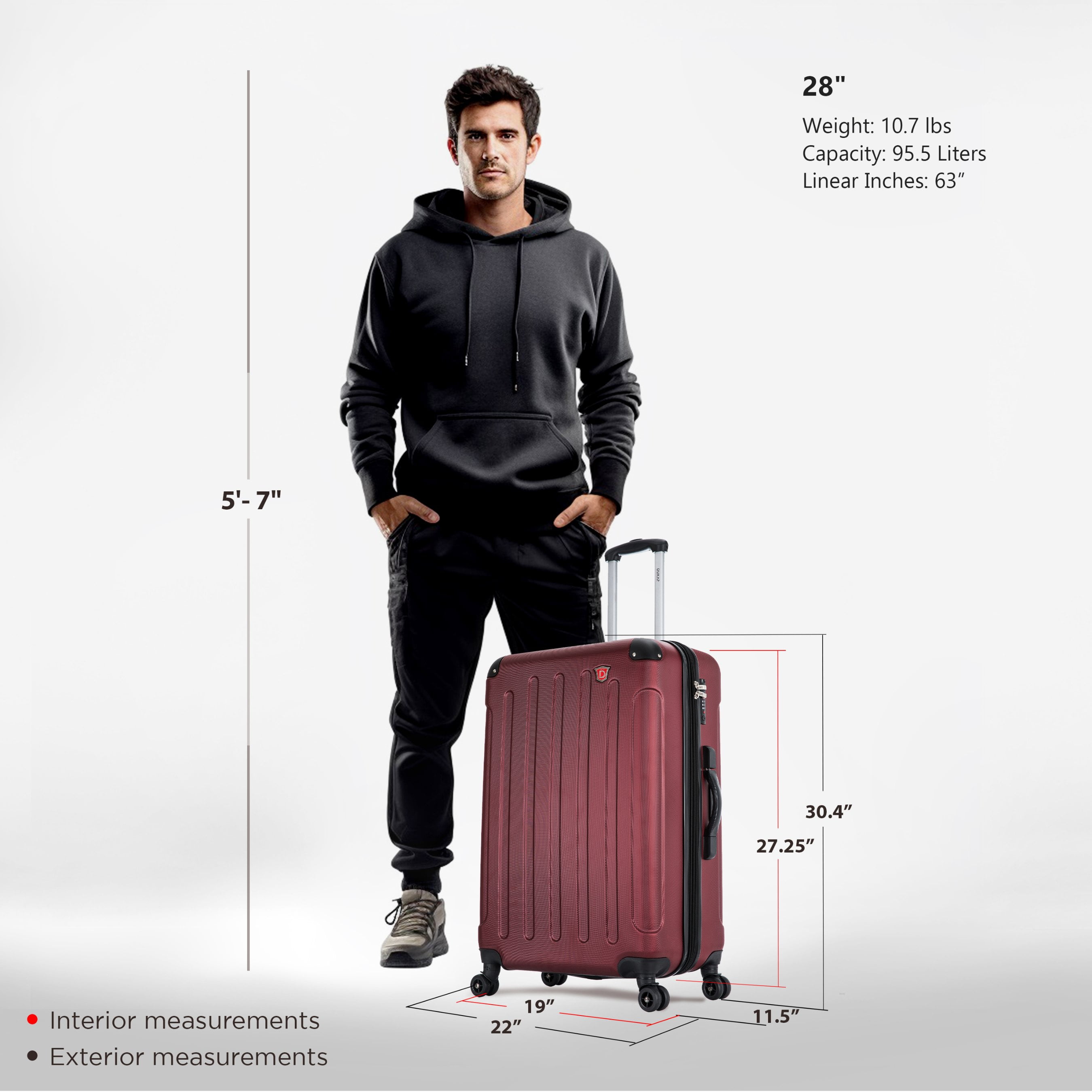 DUKAP Intely 28" Hardside Lightweight Luggage with Spinner Wheels and Integrated Weight Scale, Wine