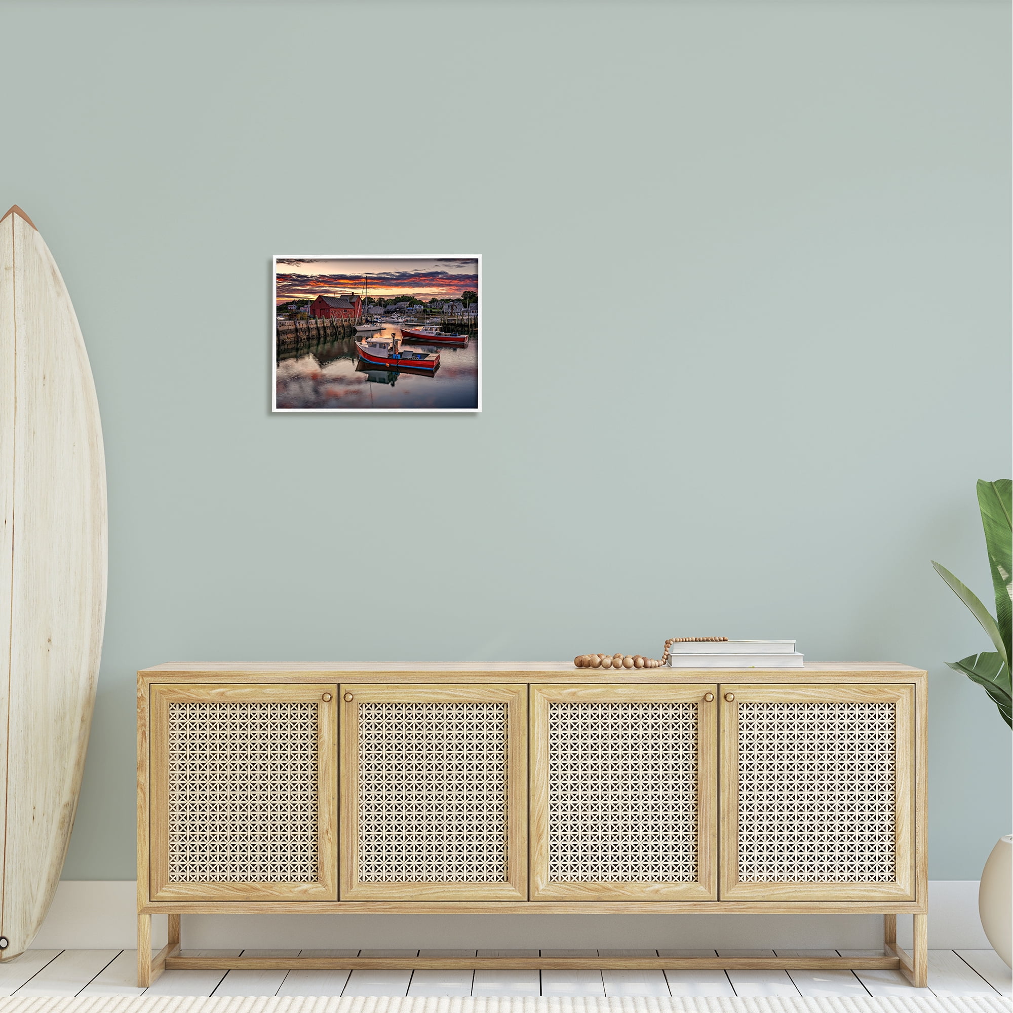 Stupell Boat Harbor Sunset Photography Landscape Photography White Framed Art Print Wall Art