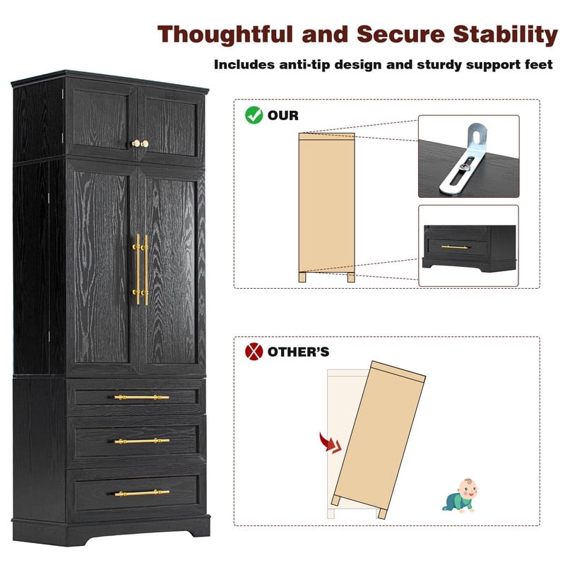 Farmhouse Kitchen Pantry Cabinet with 8 Door Shelves, Versatile Cupboard with 3 Drawers, 78.2'' Tall Kitchen Storage Cabinet with 3 Adjustable Shelves