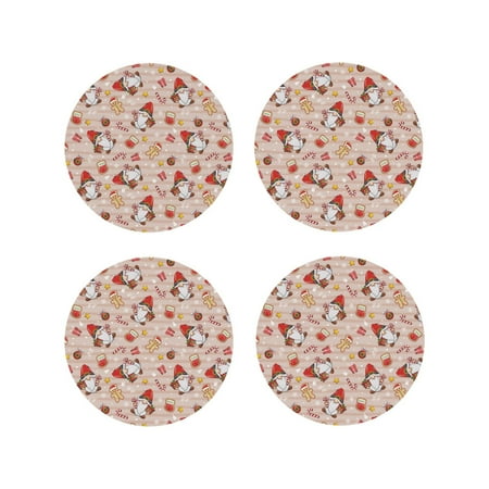 

KLL Drink Coasters Set Round Shape of 4 PU Leather Absorbent Coasters Set Decorative Coffee Cup Coasters Housewarming Gift for Home Decor-Christmas Gnomes Santa Claus