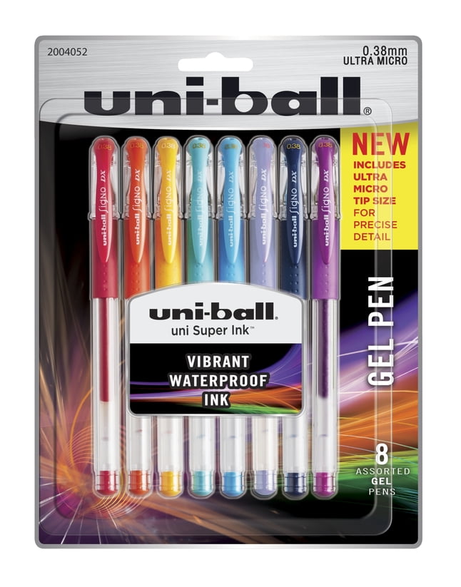 uni-ball Gel Stick Pen, 0.38 mm, Assorted Colors, Set of 8