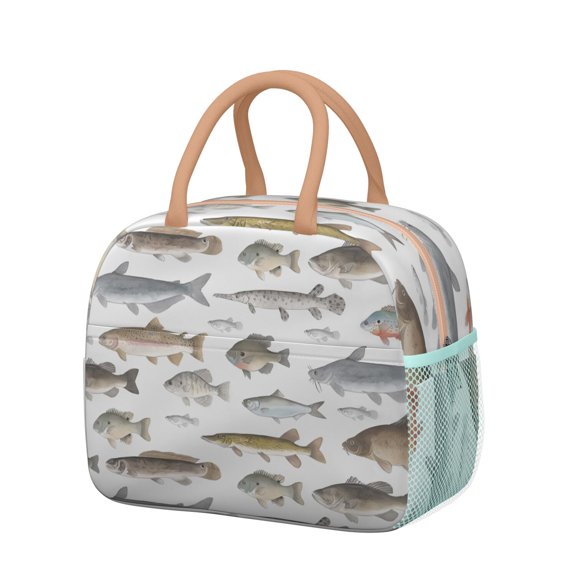 Lunch Bag Lunch Box for Women Reusable Insulated Lunch Bags,Water-Resistant Cute Fish Pattern Cooler Lunch Tote Bag, Large Capacity for Work Travel Picnic
