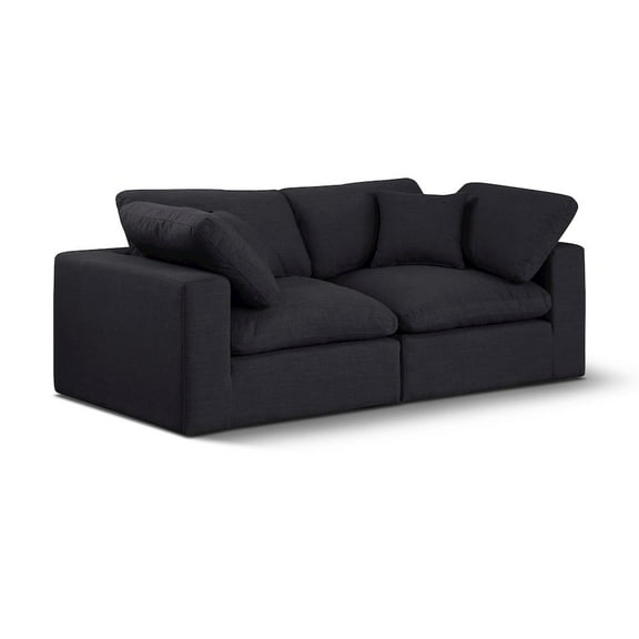 Meridian Furniture Comfy Black Linen Textured Fabric Modular Sofa